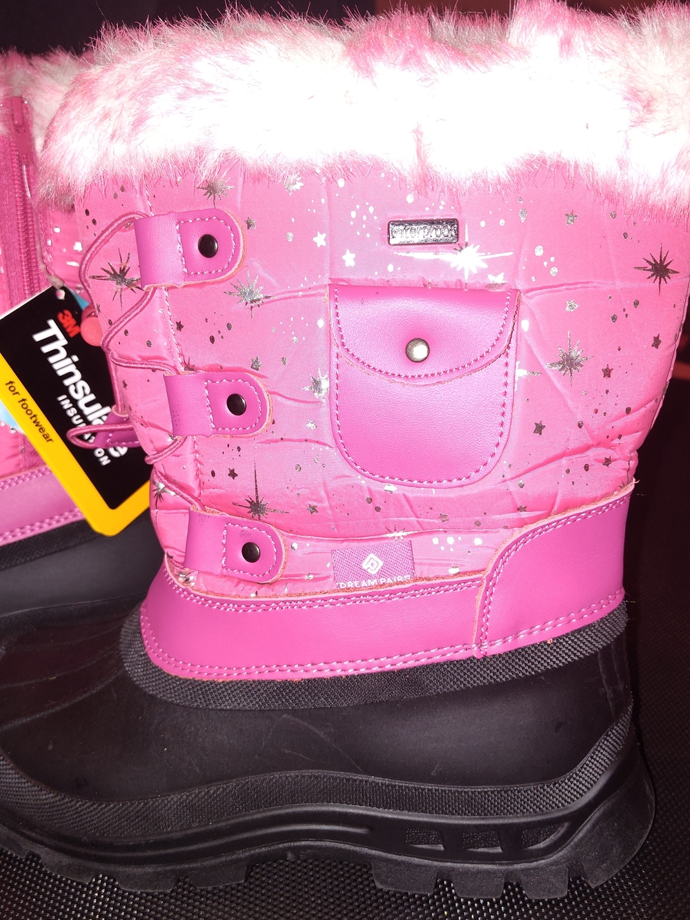 Dream Pair Kids Pink Snow Boots with Faux Fur Trim